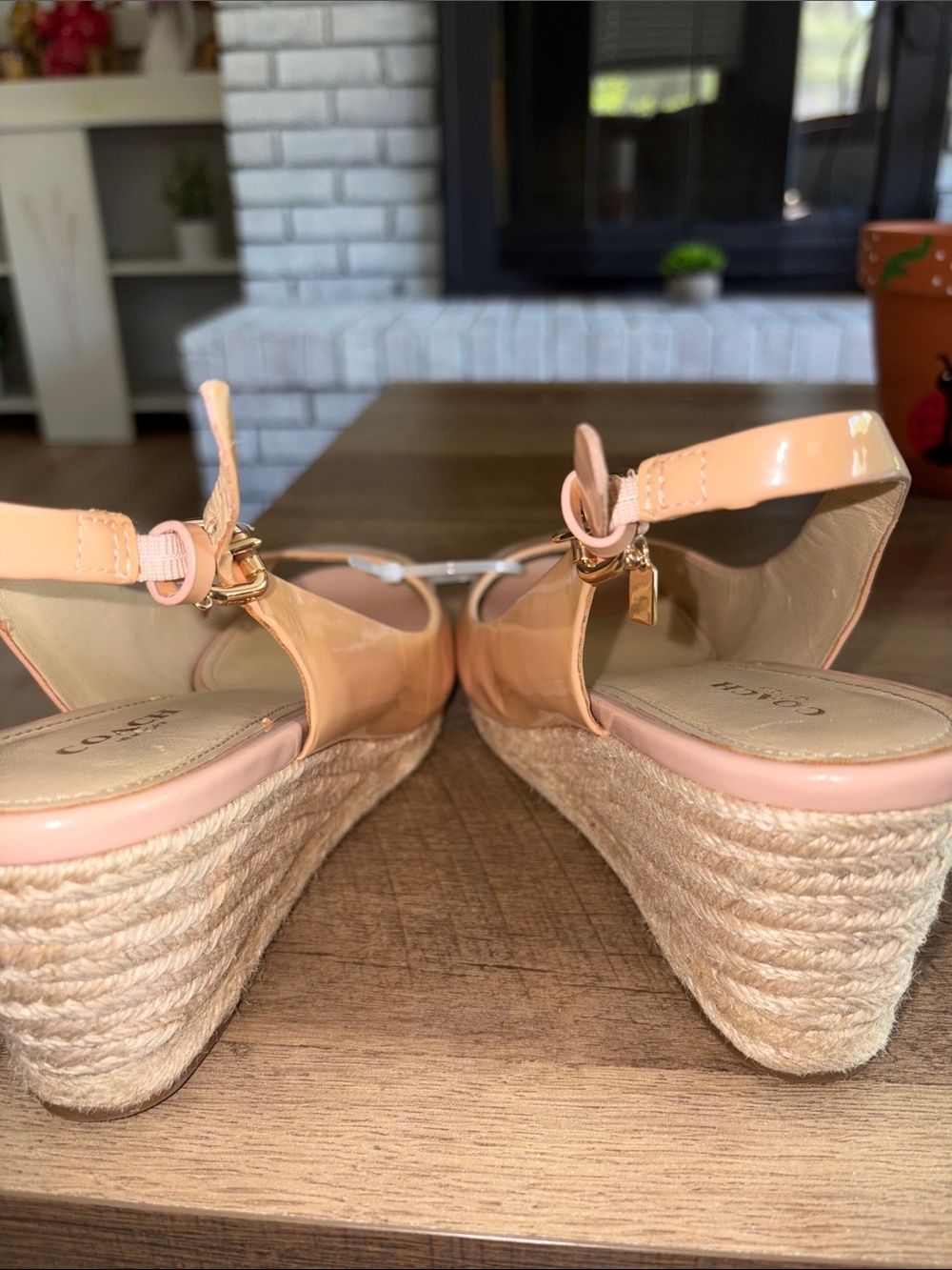 Coach Blush Patent Leather Slingback Peep-Toe Sandals - Picture 6 of 6